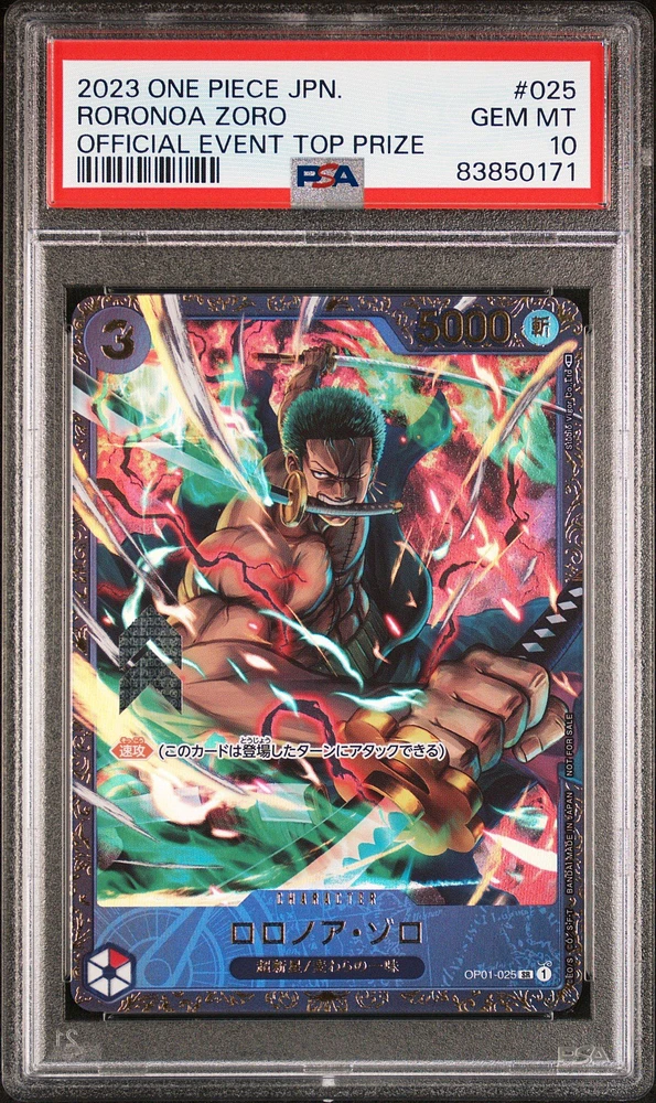 2023 One Piece Japanese Promos 025 Roronoa Zoro Official Event Top Prize PSA 10