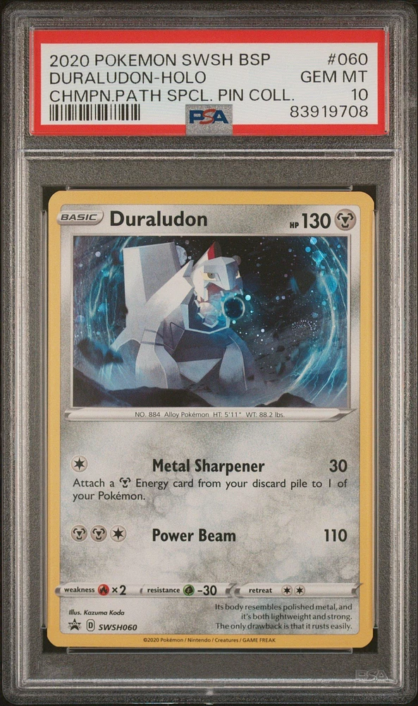 2020 Pokemon Swsh Black Star Promo 060 Duraludon-holo Champion's Path Special Pin Collection PSA 10