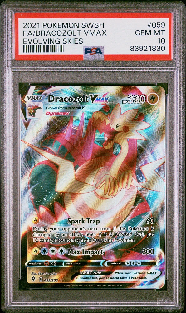 2021 Pokemon Sword & Shield Evolving Skies 059 Full Art/dracozolt Vmax PSA