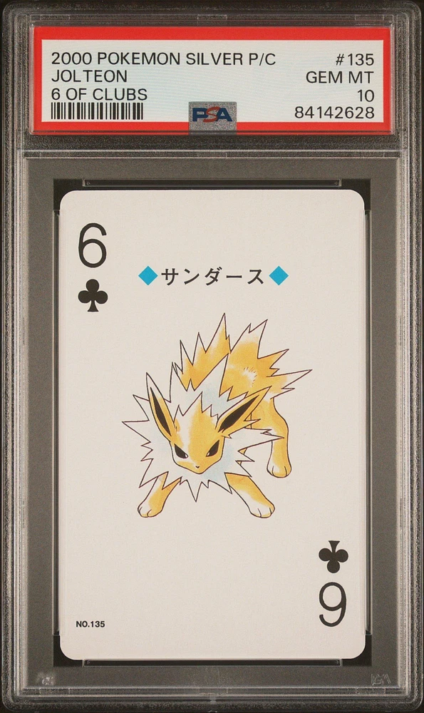2000 Pokemon Silver Version Playing Cards 135 Jolteon 6 Of Clubs PSA 10