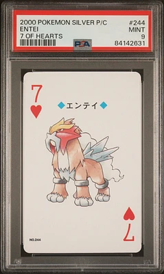 2000 Pokemon Silver Version Playing Cards 244 Entei 7 Of Hearts PSA 9