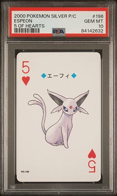 2000 Pokemon Silver Version Playing Cards 196 Espeon 5 Of Hearts PSA 10