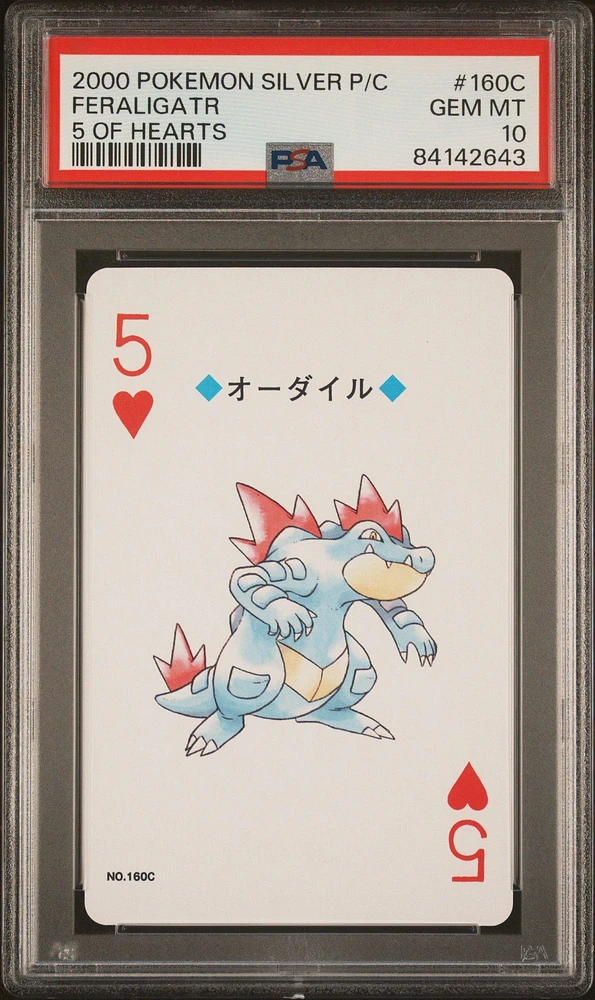2000 Pokemon Silver Version Playing Cards 160c Feraligatr 5 Of Hearts PSA 10