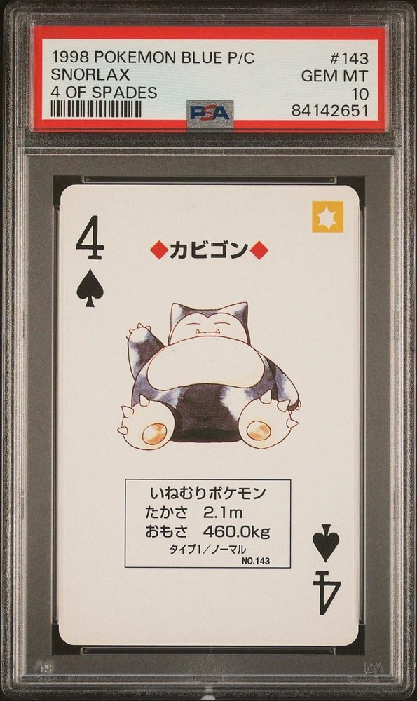 1998 Pokemon Blue Version Playing Cards 143 Snorlax 4 Of Spades PSA 10