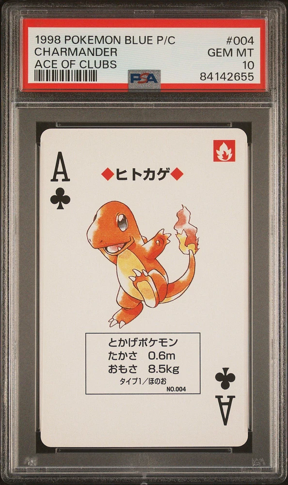 1998 Pokemon Blue Version Playing Cards 004 Charmander Ace Of Clubs PSA 10