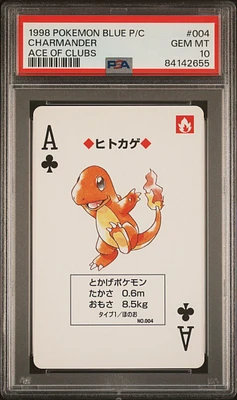 1998 Pokemon Blue Version Playing Cards 004 Charmander Ace Of Clubs PSA 10