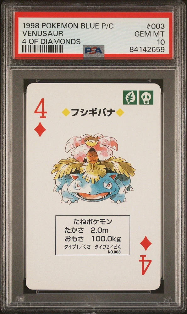 1998 Pokemon Blue Version Playing Cards 003 Venusaur 4 Of Diamonds PSA 10