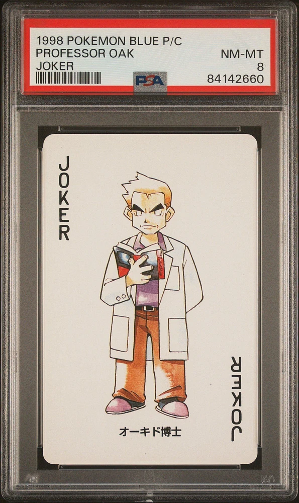 1998 Pokemon Blue Version Playing Cards Professor Oak Joker PSA 8