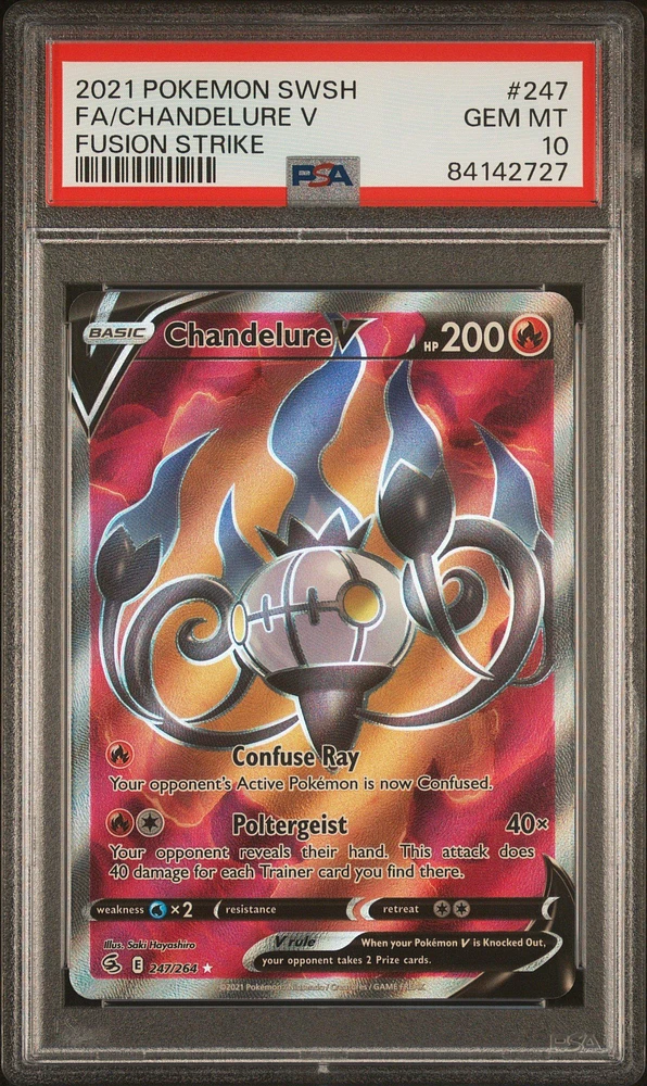 2021 Pokemon Sword & Shield Fusion Strike 247 Full Art/chandelure V PSA 10