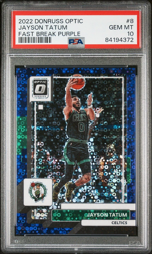 2022 Panini Donruss Optic 8 Jayson Tatum Fast Break Purple PSA 10