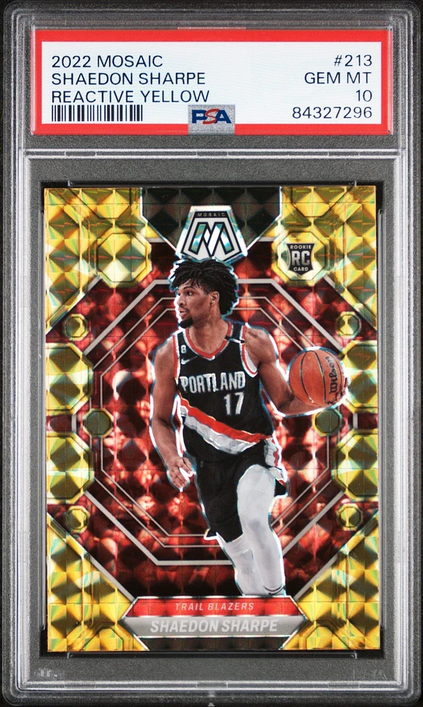 2022 Panini Mosaic 213 Shaedon Sharpe Reactive Yellow PSA 10