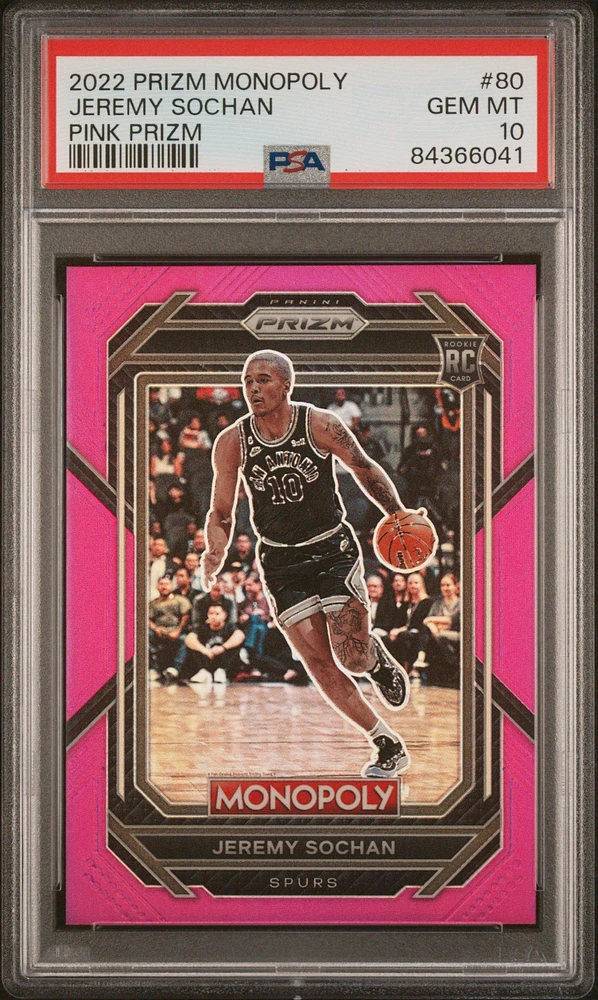 2022 Panini Prizm Monopoly 80 Jeremy Sochan Pink Prizm PSA 10