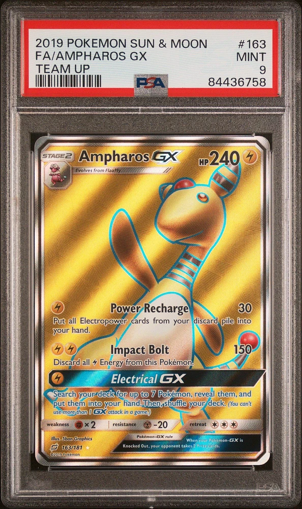 2019 Pokemon Sun & Moon Team Up 163 Full Art/ampharos Gx PSA 9