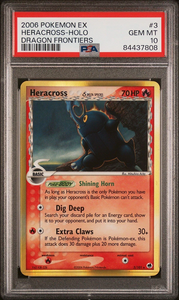 2006 Pokemon Ex Dragon Frontiers 3 Heracross-holo PSA 10