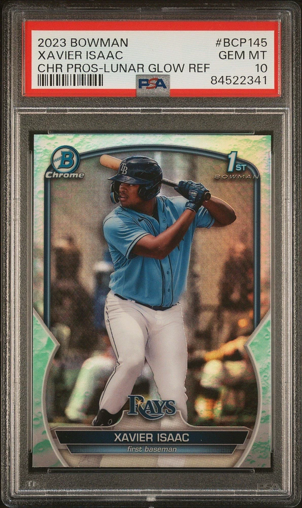 2023 Bowman Chrome Prospects Bcp145 Xavier Isaac Lunar Glow Refractor PSA 10