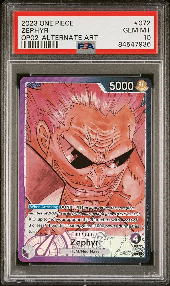 2023 One Piece Paramount War 072 Zephyr Alternate Art PSA 10