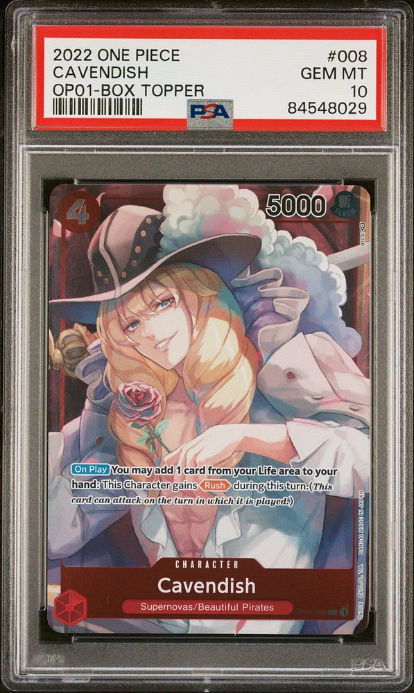 2022 One Piece Romance Dawn 008 Cavendish Box Topper PSA 10