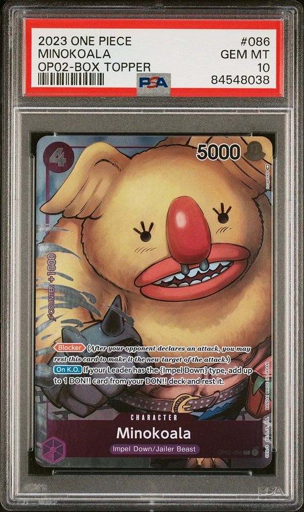2023 One Piece Paramount War 086 Minokoala Box Topper PSA 10