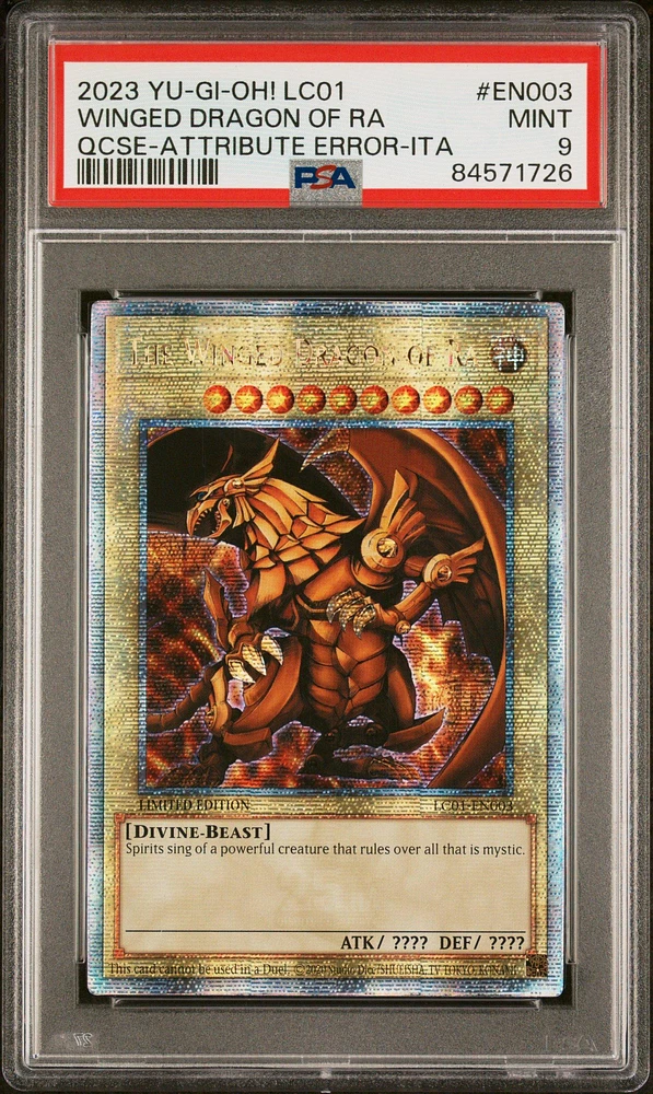 2023 Yu-gi-oh! Lc01-legendary Collection: 25th Anniversary Edition En003 The Winged Dragon Of Ra Quarter Century Secret Rare-attribute Error-italian PSA