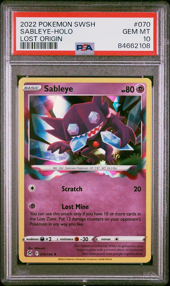 2022 Pokemon Sword & Shield Lost Origin 070 Sableye-holo PSA 10
