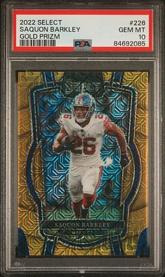 2022 Panini Select 226 Saquon Barkley Gold Prizm PSA 10