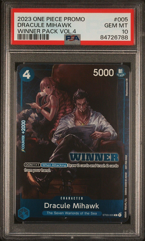 2023 One Piece Promos 005 Dracule Mihawk Winner Pack Vol.4 PSA 10