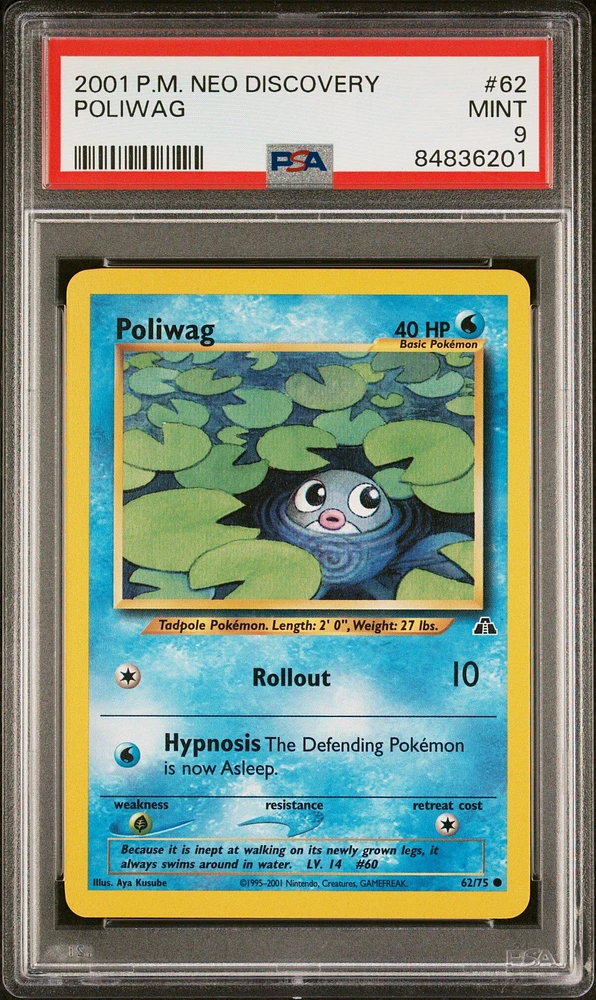 2001 Pokemon Neo Discovery 62 Poliwag PSA 9