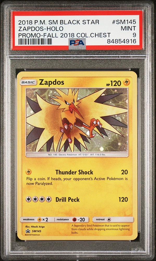 2018 Pokemon Sm Black Star Promo Sm145 Zapdos-holo Fall 2018 Collector Chest PSA 9