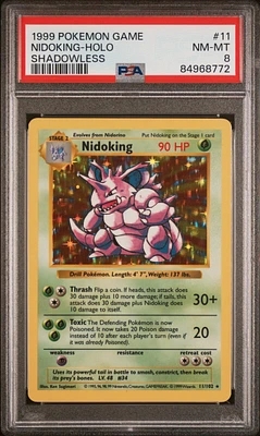 1999 Pokemon Game 11 Nidoking-holo Shadowless PSA 8