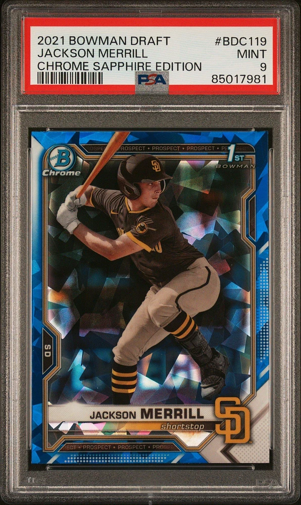 2021 Bowman Draft Chrome Sapphire Edition Bdc119 Jackson Merrill PSA 9
