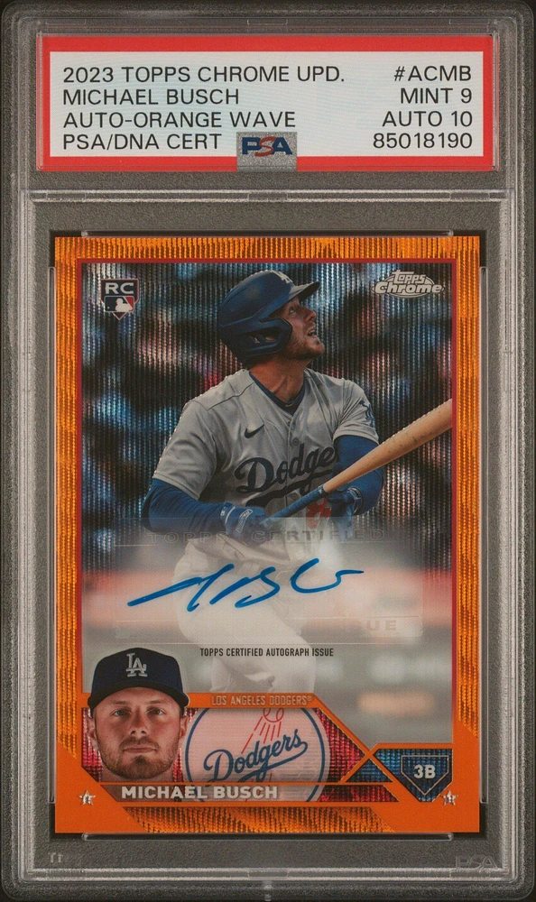 2023 Topps Chrome Update Autograph Acmb Michael Busch Orange Wave Refractor PSA 9
