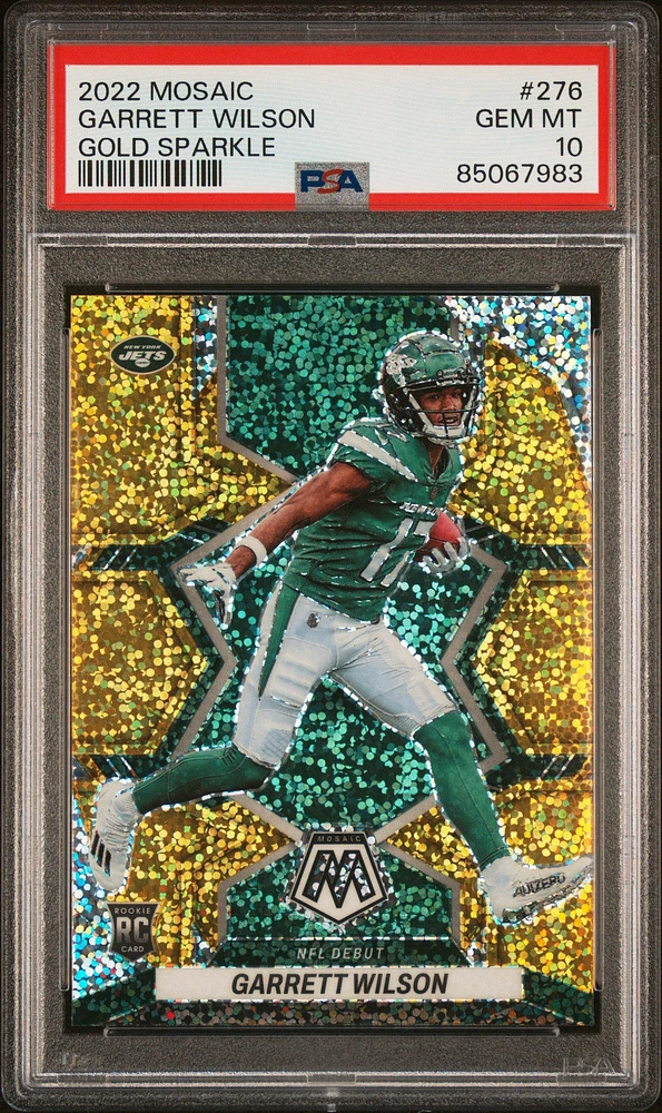 2022 Panini Mosaic 276 Garrett Wilson Gold Sparkle PSA 10