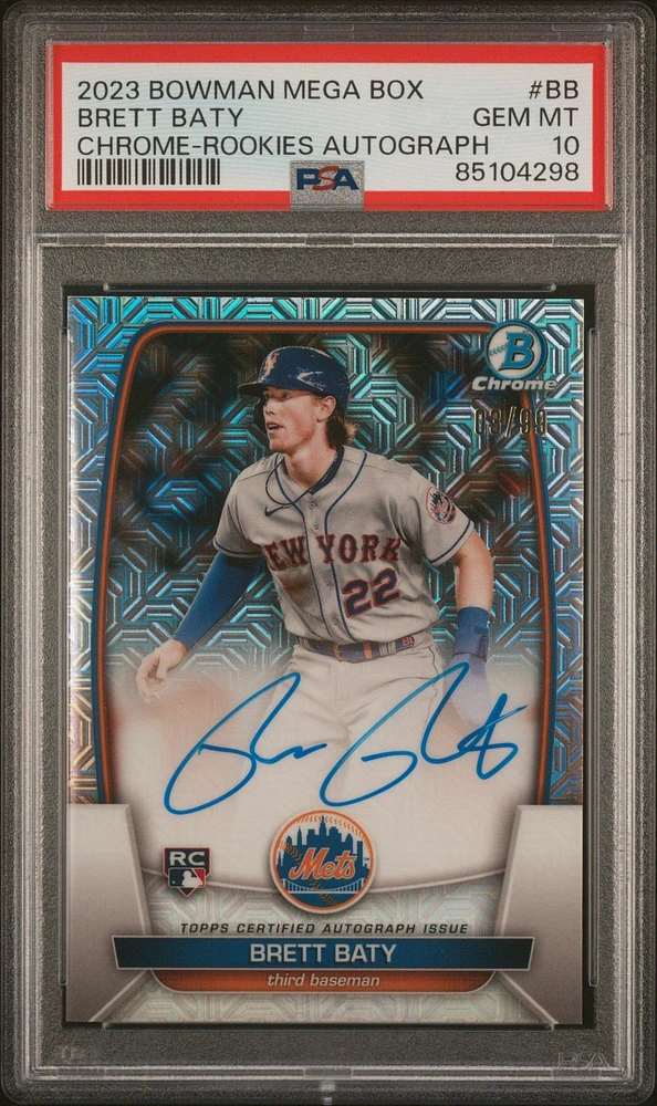 2023 Bowman Mega Box Chrome Rookies Autographs Bb Brett Baty PSA 10