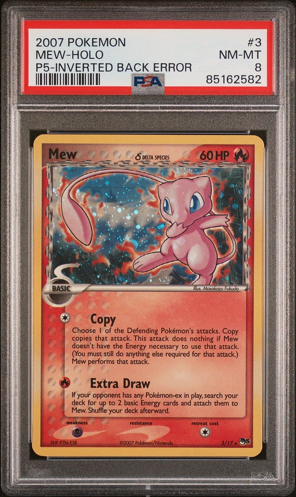 2007 Pokemon Pop Series 5 3 Mew-holo Inverted Back Error PSA 8
