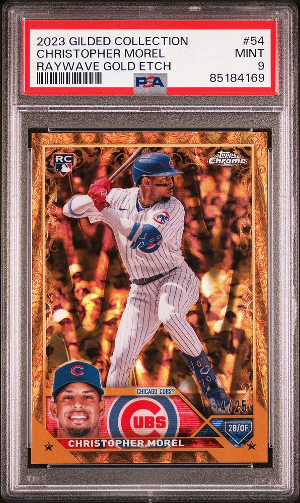 2023 Topps Gilded Collection 54 Christopher Morel Raywave Gold Etch PSA 9