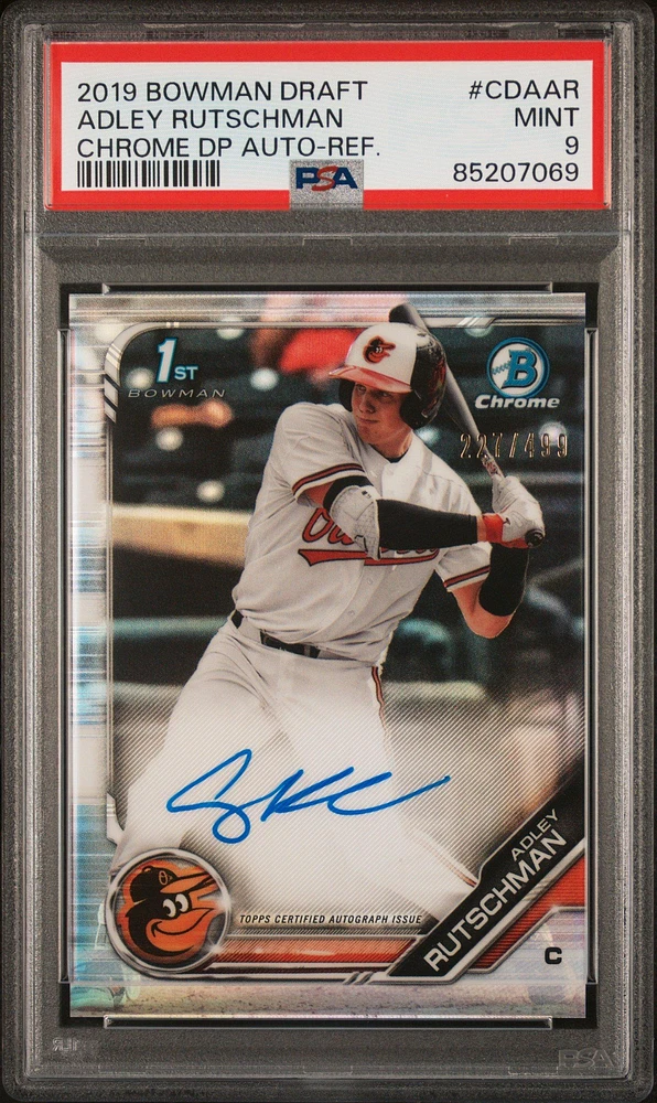 2019 Bowman Draft Chrome Draft Picks Autograph Cdaar Adley Rutschman Refractor PSA 9