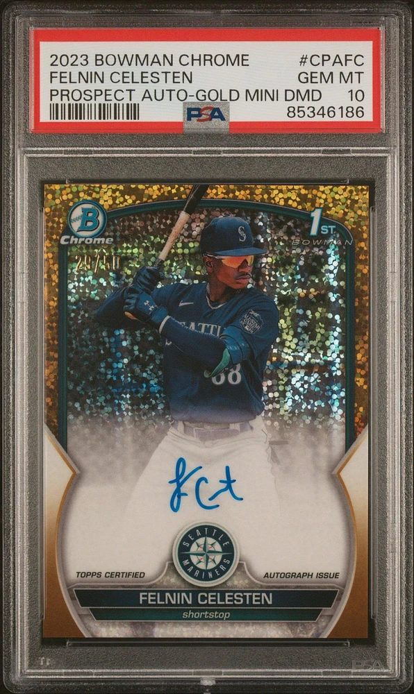 2023 Bowman Chrome Prospect Autographs Cpafc Felnin Celesten Gold Mini Diamond PSA 10