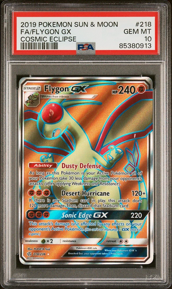 2019 Pokemon Sun & Moon Cosmic Eclipse 218 Full Art/flygon Gx PSA 10