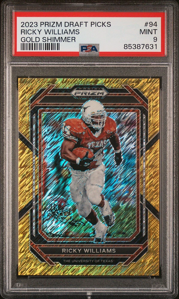 2023 Panini Prizm Draft Picks 94 Ricky Williams Gold Shimmer PSA 9
