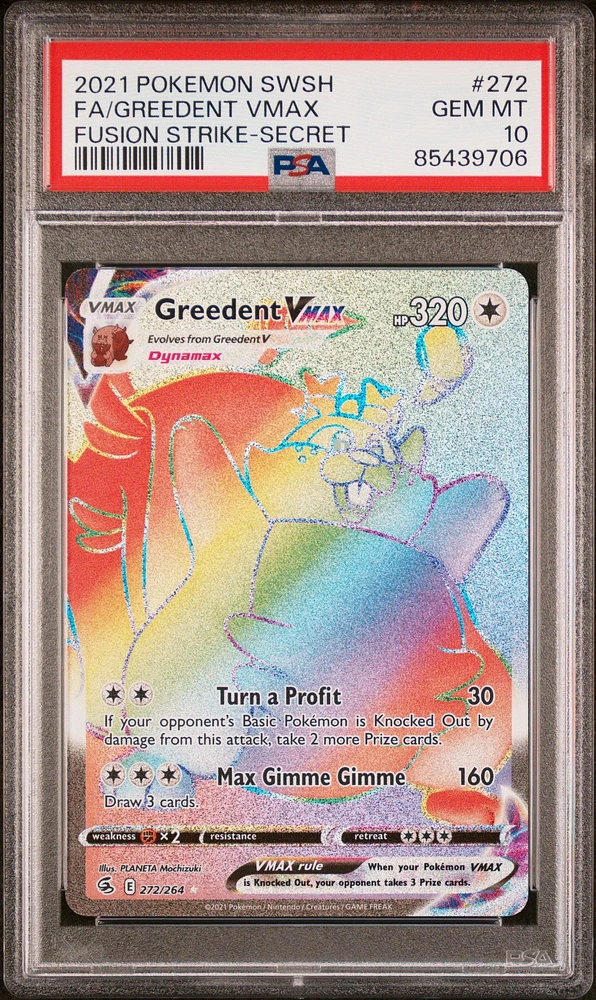 2021 Pokemon Sword & Shield Fusion Strike 272 Fa/greedent Vmax PSA 10