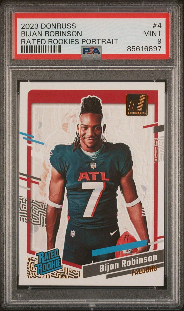 2023 Panini Donruss Rated Rookies Portrait 4 Bijan Robinson PSA