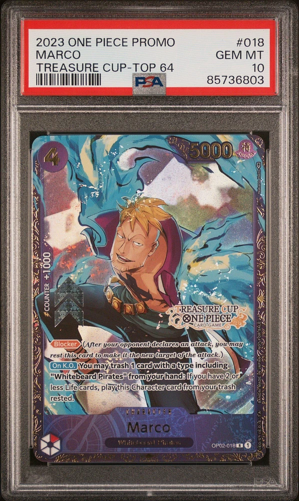 2023 One Piece Promos 018 Marco Treasure Cup 2023-top 64 PSA 10