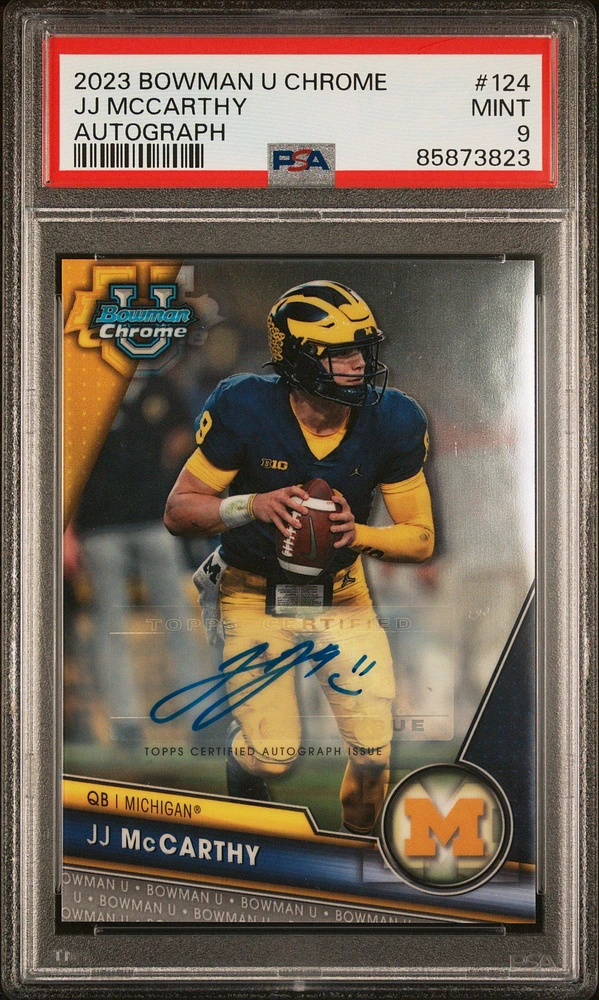 2023 Bowman University Chrome 124 Jj Mccarthy Autograph PSA 9