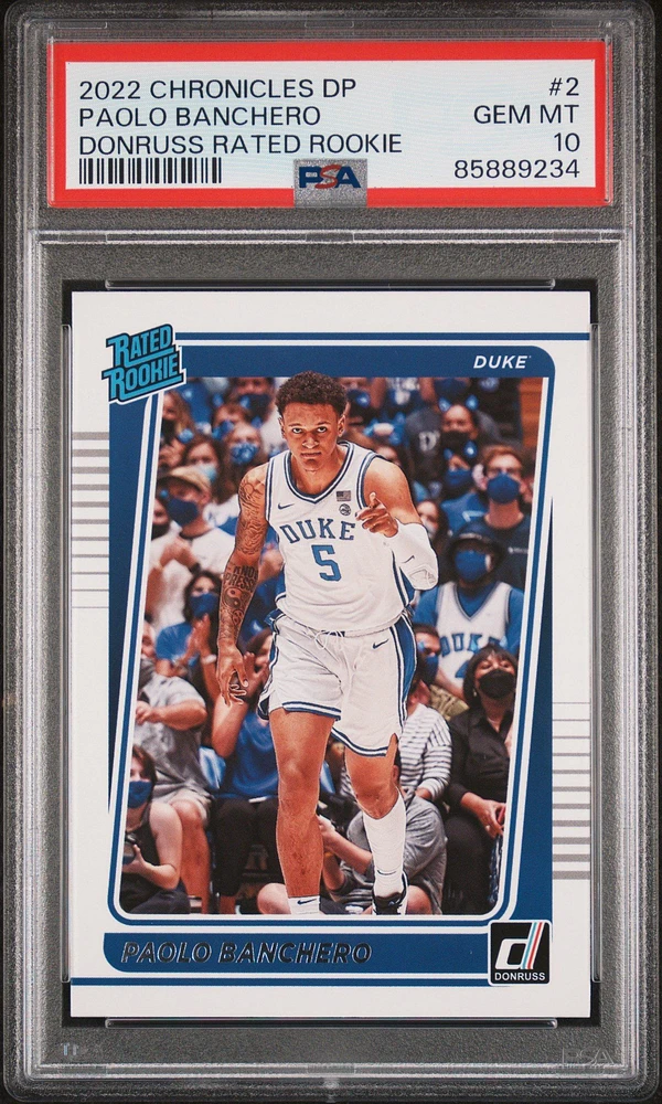 2022 Panini Chronicles Draft Picks Donruss Rated Rookie 2 Paolo Banchero PSA 10