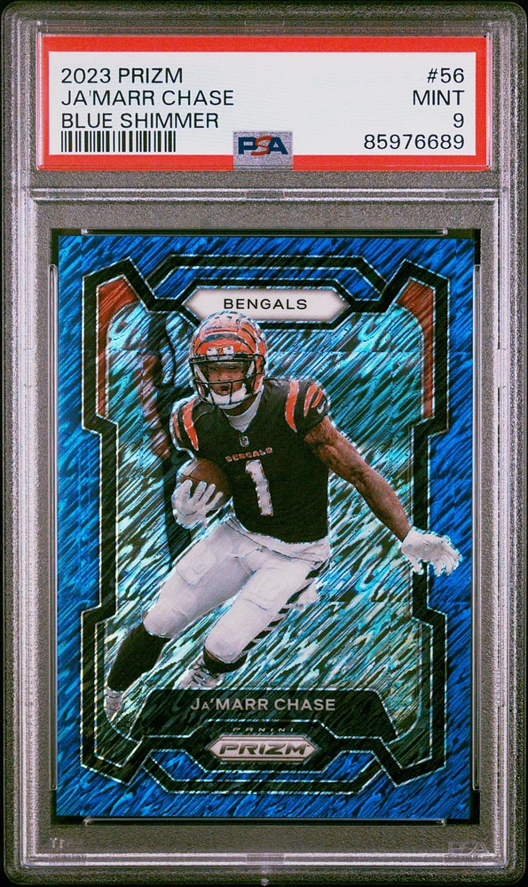 2023 Panini Prizm 56 Ja'marr Chase Blue Shimmer PSA 9