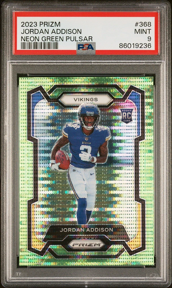 2023 Panini Prizm 368 Jordan Addison Neon Green Pulsar PSA
