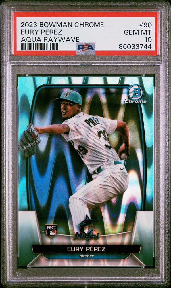 2023 Bowman Chrome 90 Eury Perez Aqua Raywave PSA 10