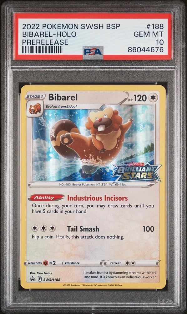 2022 Pokemon Swsh Black Star Promo 188 Bibarel-holo Prerelease PSA 10