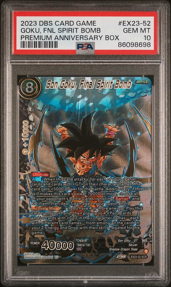 2023 Dragon Ball Super Card Game Premium Anniversary Box Ex23-52 Son Goku, Final Spirit Bomb PSA 10