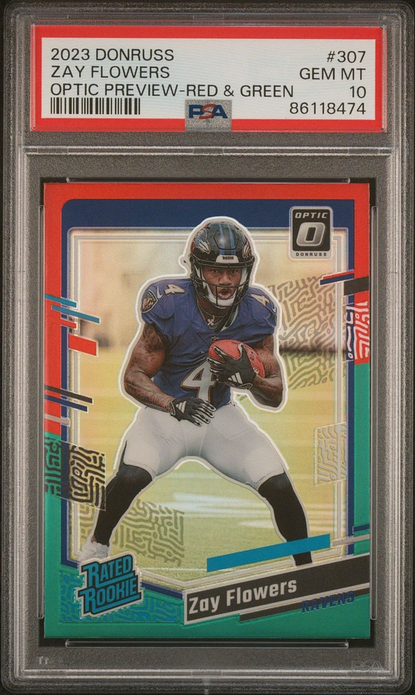2023 Panini Donruss 307 Zay Flowers Optic Preview-red & Green PSA 10